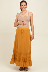 Yellow Drawstring Layered Ruffle Hem Maternity Maxi Skirt