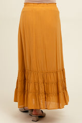 Yellow Drawstring Layered Ruffle Hem Maternity Maxi Skirt