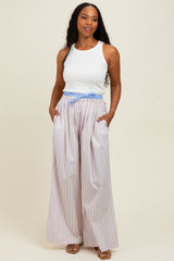 Light Pink Striped Drawstring Wide Leg Pants