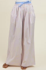 Light Pink Striped Drawstring Wide Leg Pants