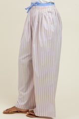 Light Pink Striped Drawstring Wide Leg Pants