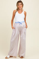 Light Pink Striped Drawstring Wide Leg Maternity Pants