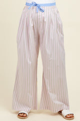 Light Pink Striped Drawstring Wide Leg Maternity Pants