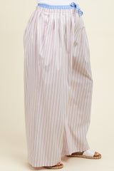 Light Pink Striped Drawstring Wide Leg Maternity Pants