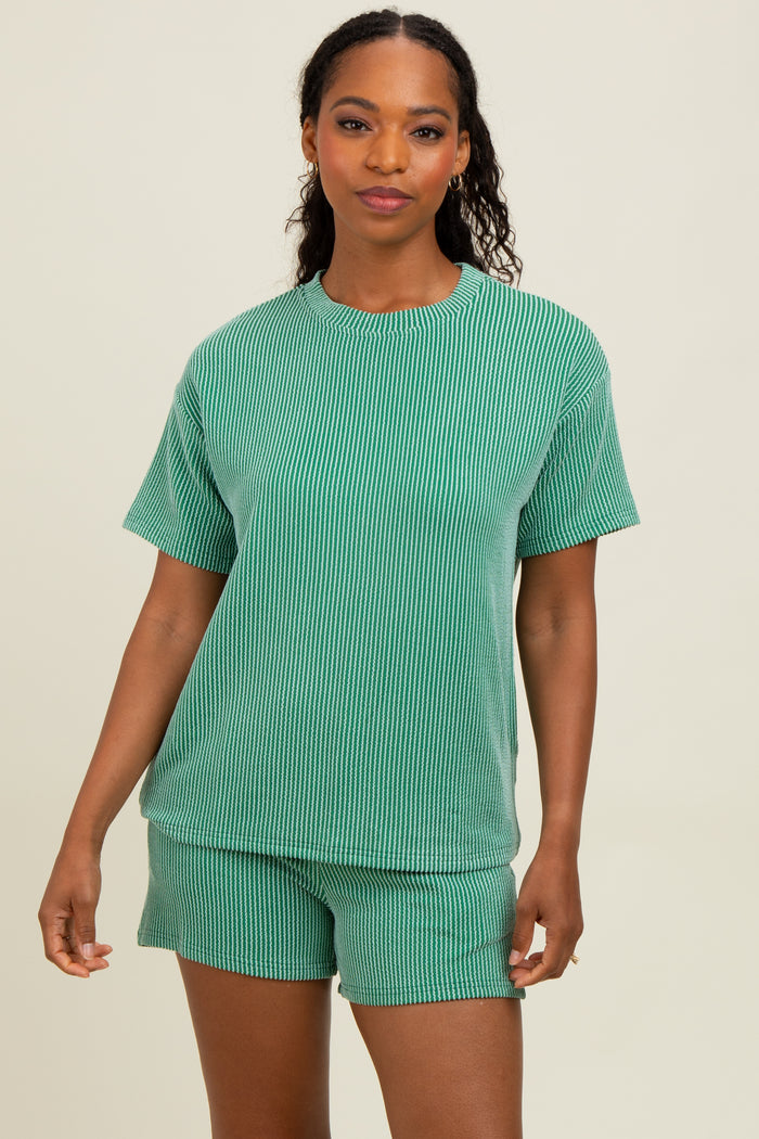 Green Ribbed Short Sleeve Tee and Short Maternity Set