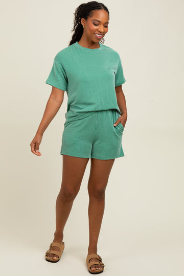 Green Ribbed Short Sleeve Tee and Short Set