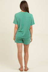 Green Ribbed Short Sleeve Tee and Short Maternity Set