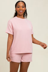 Pink Ribbed Short Sleeve Tee and Short Set