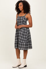 Black Plaid Square Neck Dress