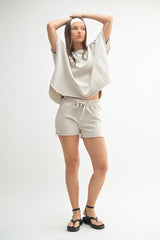 Light Grey Drawstring Raw Hem Maternity Shorts