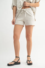 Light Grey Drawstring Raw Hem Shorts