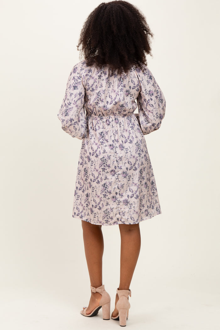 Cream Floral Sweetheart Neck Smocked Dress