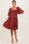 Burgundy Floral Square Neck Maternity Dress