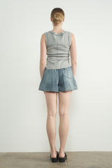 Blue Drawstring Denim Shorts