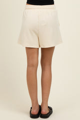 Cream Ribbed Texture Drawstring Shorts