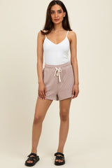 Light Mocha Ribbed Texture Drawstring Shorts