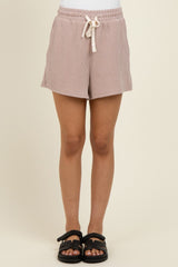 Light Mocha Ribbed Texture Drawstring Shorts