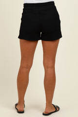 Black Ribbed Texture Drawstring Maternity Shorts
