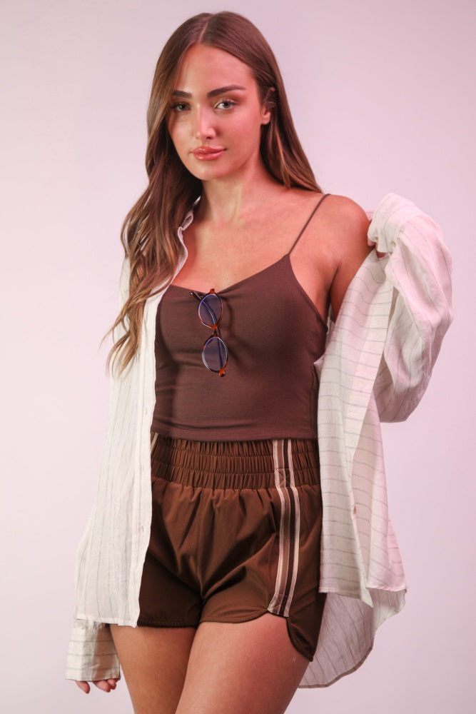 Brown Stripe Detail Active Shorts