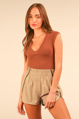 Beige Stripe Detail Active Maternity Shorts