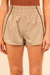 Beige Stripe Detail Active Shorts