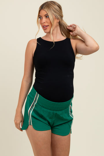 Green Stripe Detail Active Maternity Shorts