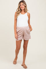 Beige Striped Linen Blend Maternity Shorts