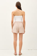 Beige Striped Linen Blend Shorts