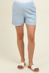 Light Blue Striped Linen Blend Maternity Shorts