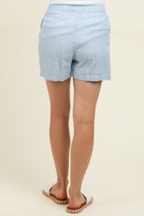 Light Blue Striped Linen Blend Maternity Shorts