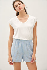 Light Blue Striped Linen Blend Shorts