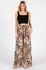 Mocha Floral Drawstring Wide Leg Pants