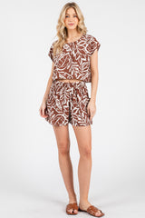 Brown Floral Side Pocket Shorts