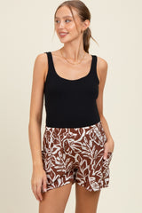 Brown Floral Side Pocket Maternity Shorts