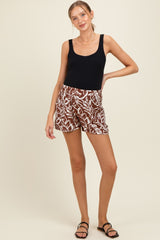 Brown Floral Side Pocket Maternity Shorts