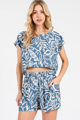 Blue Floral Side Pocket Shorts