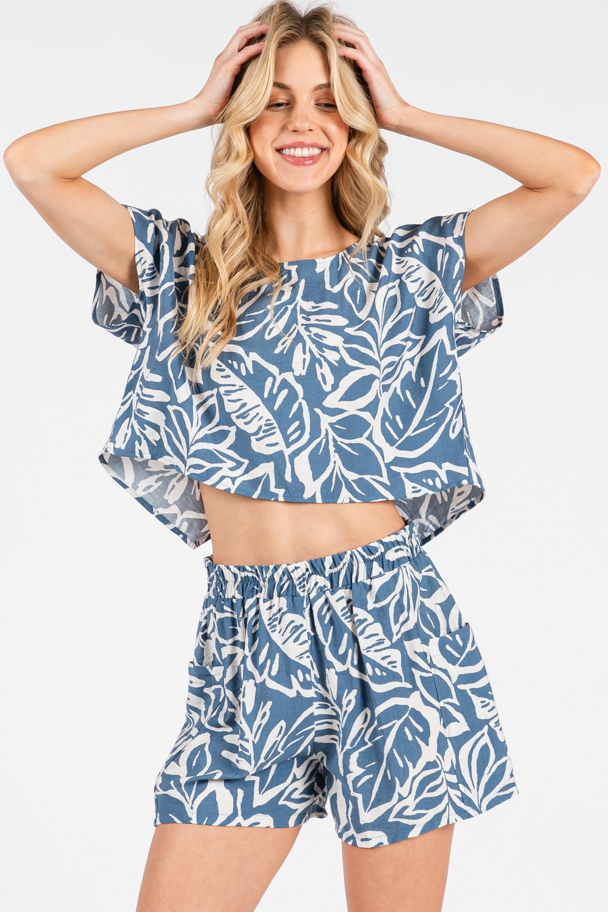 Blue Floral Side Pocket Shorts