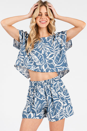 Blue Floral Side Pocket Shorts