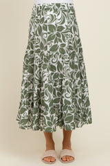 Olive Floral Tiered Maternity Maxi Skirt