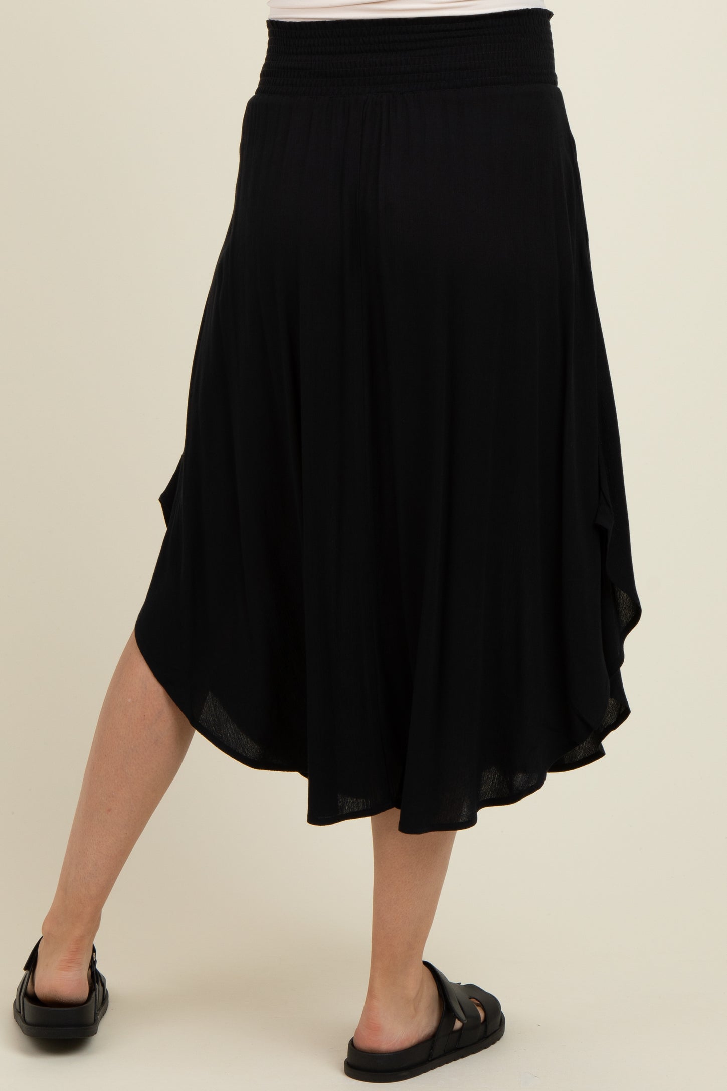 Black Smocked Waist Rounded Hem Maternity Skirt