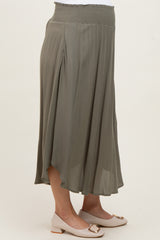 Olive Smocked Waist Rounded Hem Maternity Skirt