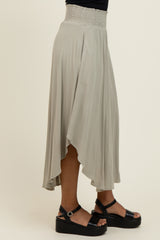 Light Olive Smocked Waist Rounded Hem Midi Skirt