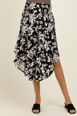 Black Floral Smocked Waistband Maternity Midi Skirt