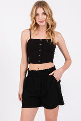 Black Linen Blend Shorts