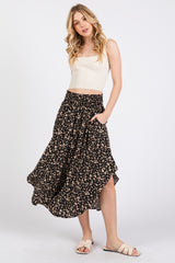 Black Floral Smocked Waist Skirt