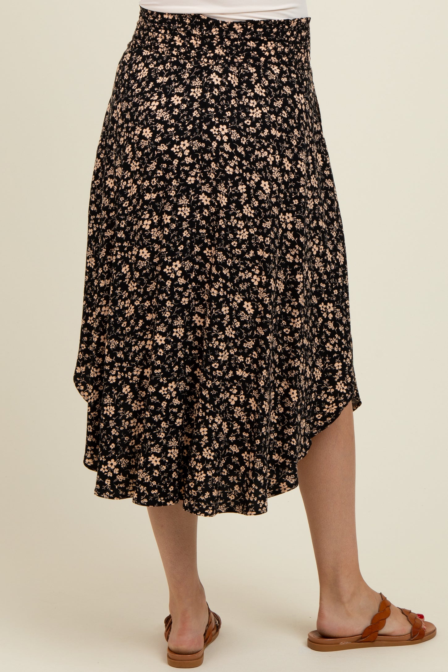 Black Floral Smocked Waist Maternity Skirt