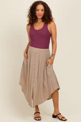 Beige Button Accent Round Hem Maternity Midi Skirt
