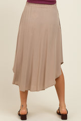 Beige Button Accent Round Hem Maternity Midi Skirt