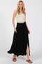 Black Foldover Waist Side Slit Maxi Skirt