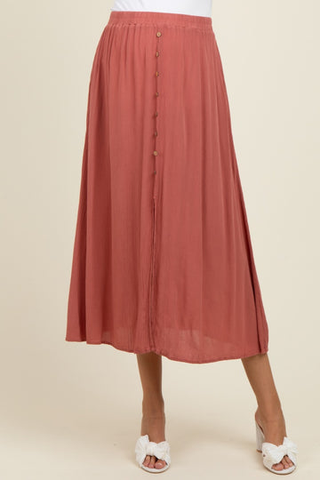 Mauve Button Accent Maternity Maxi Skirt